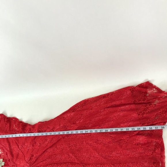 One World V-Neck Asymmetrical Dress Women's Medium Red Pink Lace Lined Stretch - Picture 9 of 12